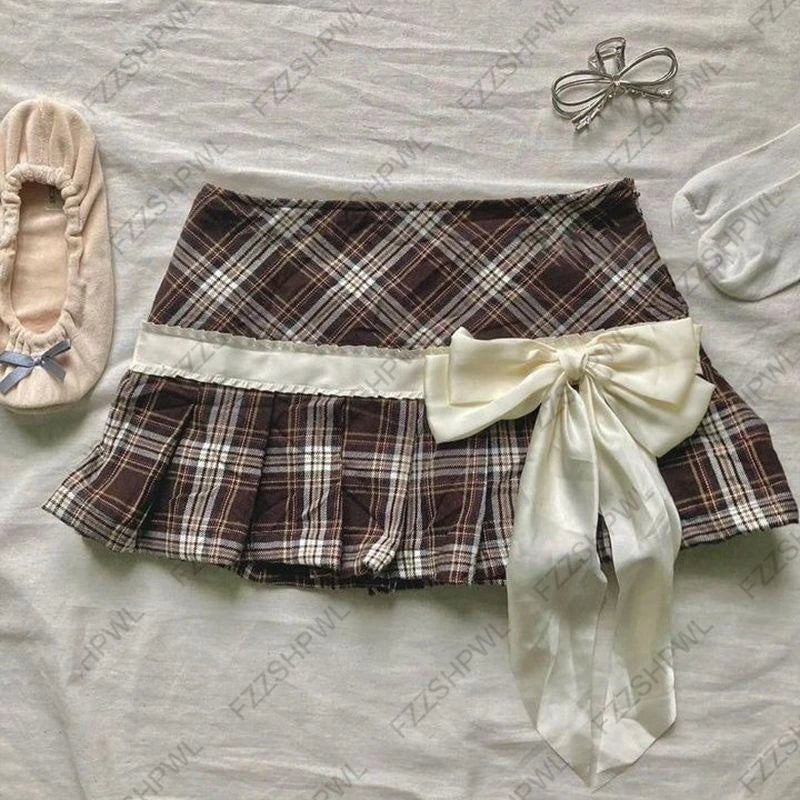 Polka Dot Lace Bow Mini Skirt