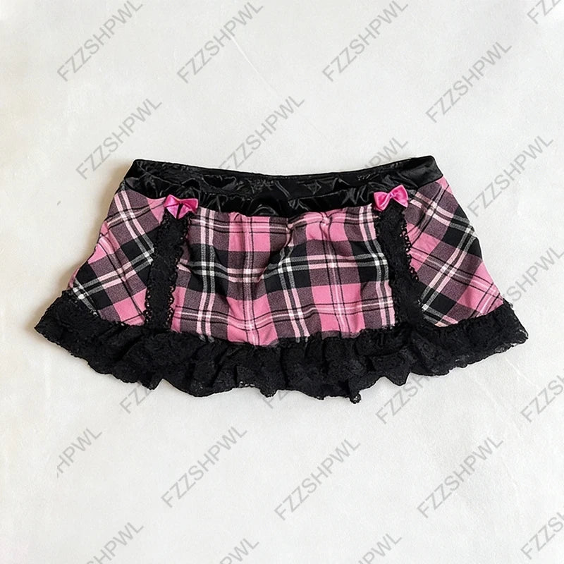 Polka Dot Lace Bow Mini Skirt