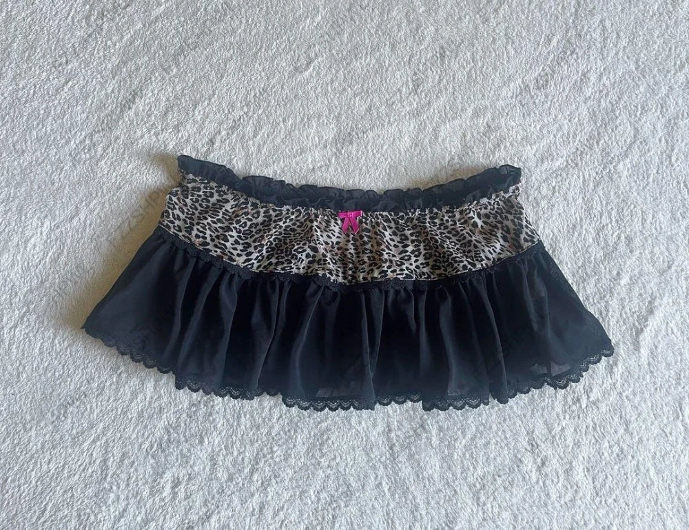 Polka Dot Lace Bow Mini Skirt
